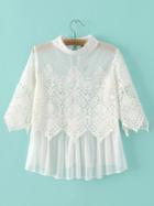 Shein White Grenadine Lace Key Hole Back Blouse