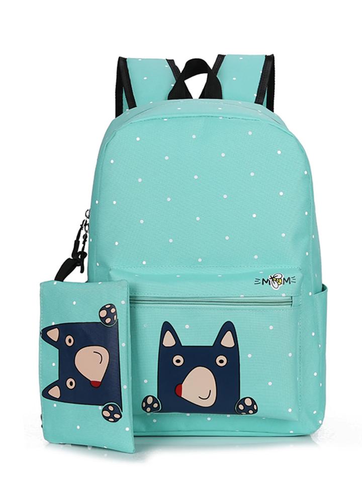 Shein Cartoon Print Polka Dot Backpack With Clutch Bag