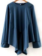 Shein Blue Button Back Blouse With Asymmetrical Hem