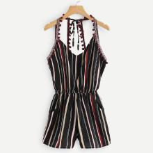 Shein Striped Pom Pom Trim Romper