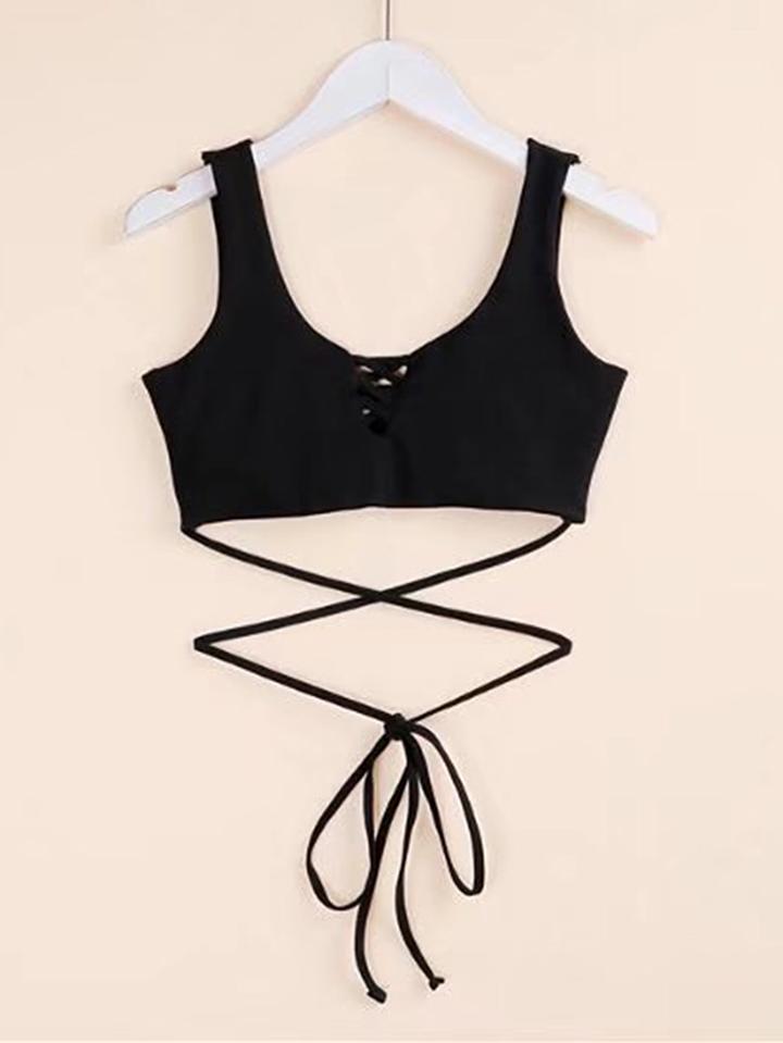 Shein Criss Cross Lace Up Detail Tank Top