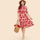 Shein Keyhole Tie Neck Floral Fit & Flare Dress