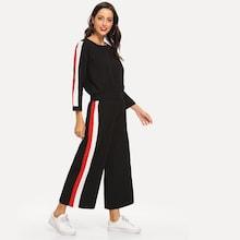 Shein Striped Seam Sweatshirt With Wide Leg Pants