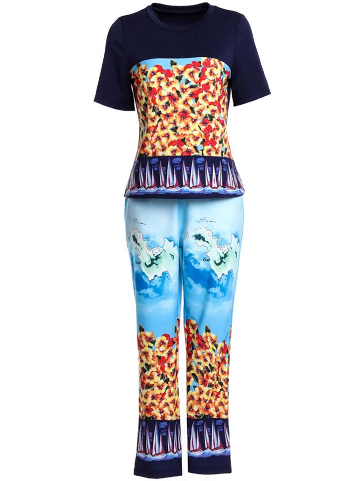 Shein Color Block Top With Floral Pants