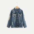 Shein Girls Raw Hem Patched Denim Jacket