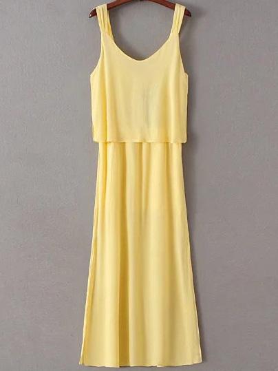 Shein Yellow Sleeveless V Neck Bow Dress