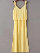 Shein Yellow Sleeveless V Neck Bow Dress