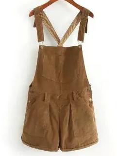 Shein Brown Strap Pockets Corduroy Jumpsuit