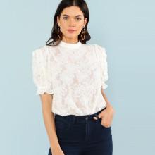 Shein Mock Neck Flounce Sleeve Top