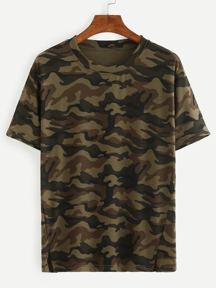 Shein Olive Green Camouflage T-shirt