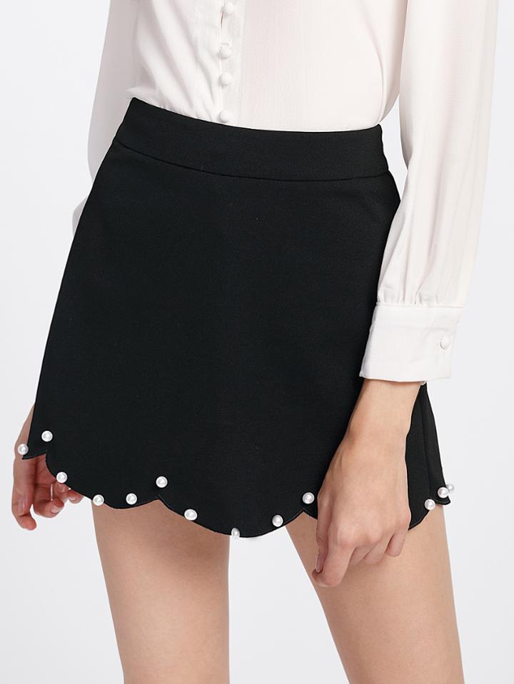 Shein Pearl Beading Scalloped Skirt