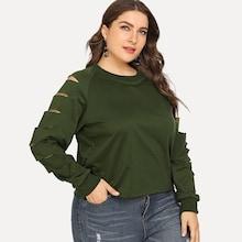 Shein Plus Cut Out Sleeve Solid Sweatshirt
