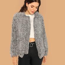 Shein Pocket Front Zip Up Teddy Jacket
