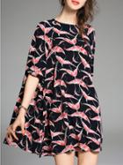 Shein White Flamingo Print Cape Dress