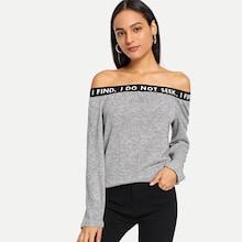 Shein Off Shoulder Letter Taped Sweatshirt