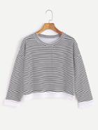 Shein Contrast Lace Drop Shoulder Striped T-shirt