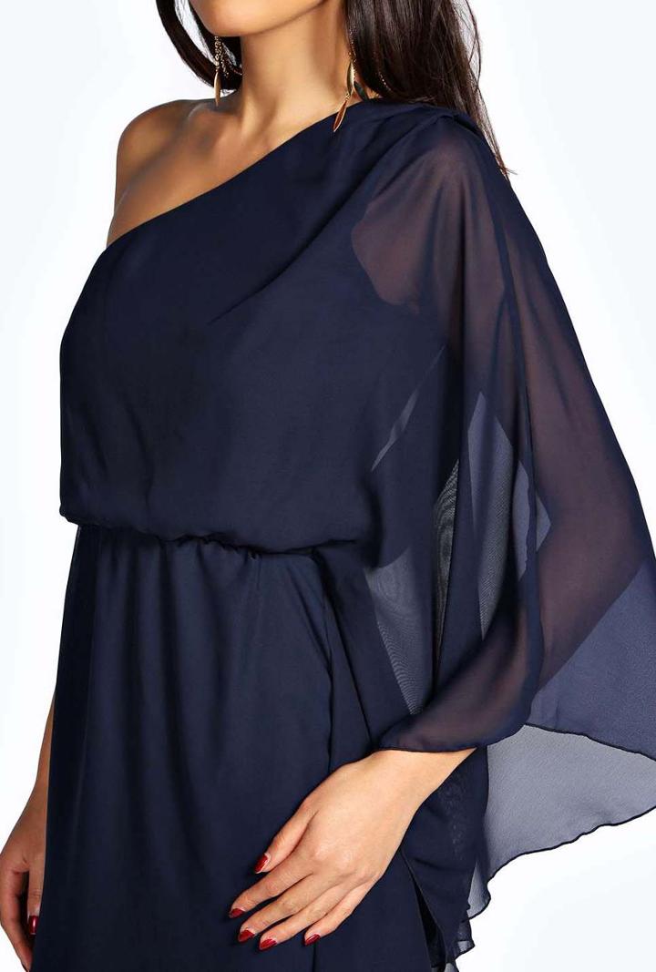 Shein Navy Kaftans One Shoulder Asymmetrical Chiffon Dress