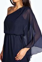Shein Navy Kaftans One Shoulder Asymmetrical Chiffon Dress