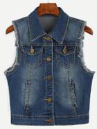 Shein Navy Sleeveless Buttons Denim Jacket