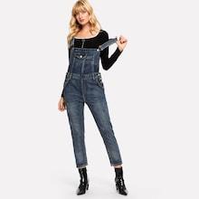 Shein Pocket Front Faded Denim Overalls