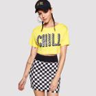 Shein Letter Print Crop Top With Skirt