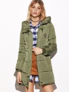 Shein Army Green Hooded Zipper Patch Padded Coat
