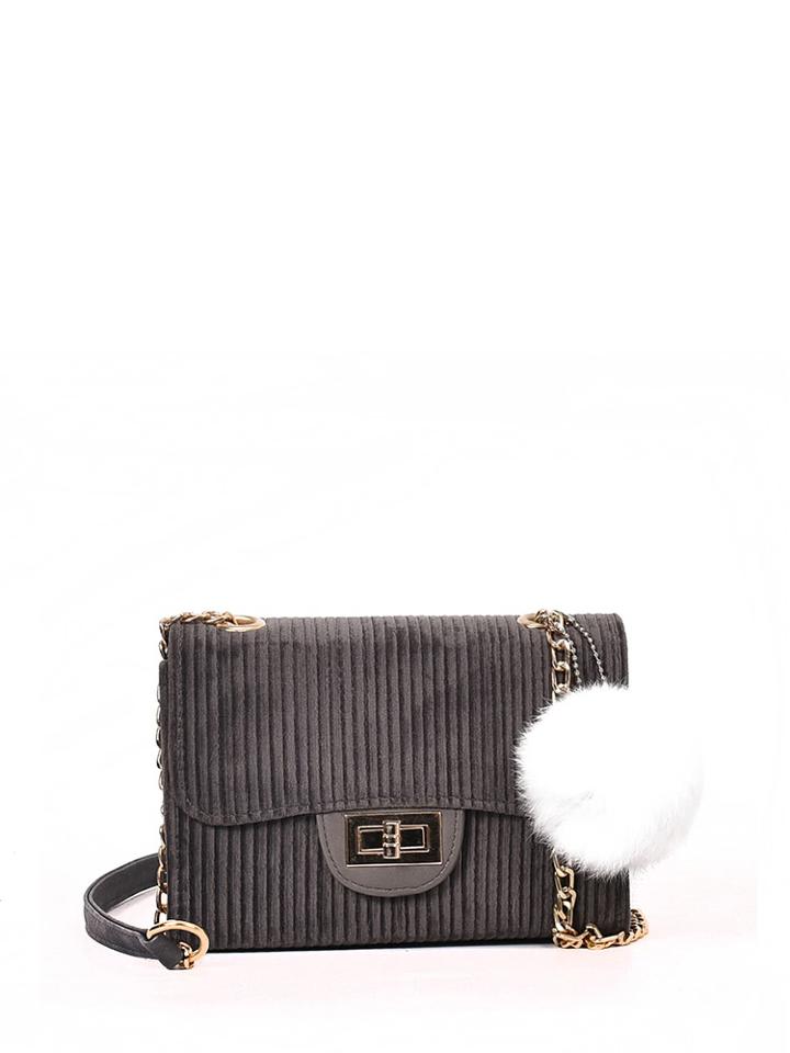 Shein Pom Pom Decor Rib Textured Shoulder Bag