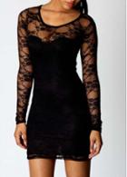 Rosewe Scoop Neck Lace Splicing Black Bodycon Dress