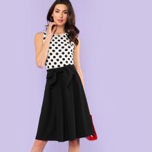 Shein Boxed Pleated Polka Dot Dress