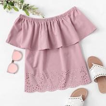 Shein Ruffle Trim Laser Cut Blouse