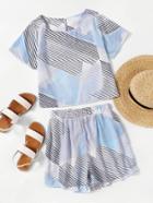Shein Abstract Stripe Print Top With Shorts