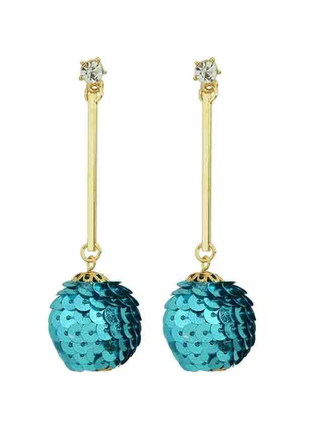 Shein Blue Metal Ball Long Drop Earrings For Women