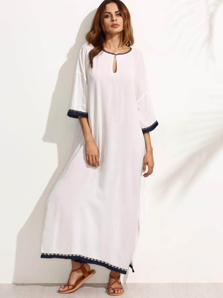 Shein Keyhole Embroidery Fringe Split Dress