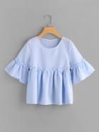 Shein Gingham Bell Sleeve Frill Trim Smoke Blouse