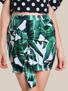 Shein Tropical Print Sash Tie Skirt