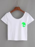 Shein White Alien Print Crop T-shirt