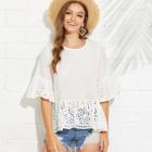 Shein Bell Sleeve Eyelet Embroidered Ruffle Hem Top