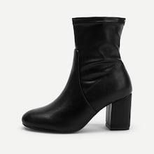 Shein Plain Almond Toe Block Heeled Boots