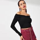 Shein Off Shoulder Rib Knit Fitted Crop Tee