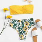 Shein Floral Print Bandeau Bikini Set