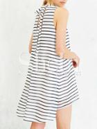 Shein White Sleeveless Striped Strappy Different Typical Bowtie Collared High Low Dress