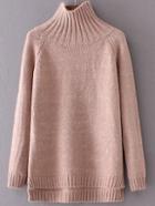 Shein Khaki Turtleneck Raglan Sleeve High Low Sweater