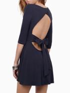 Shein Navy Half Sleeve Cut Out Back Bow Dress