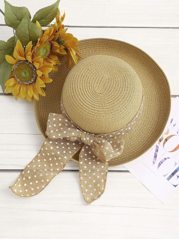 Shein Polka Dot Bow Tie Straw Hat