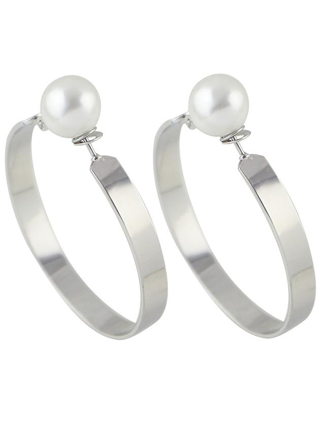 Shein Silver New Imitation Pearl Big Hoop Earrings For Women