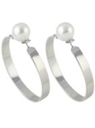Shein Silver New Imitation Pearl Big Hoop Earrings For Women