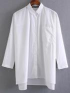 Shein White Drop Shoulder Slit Side High Low Shirt