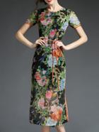 Shein Multicolor Tie-waist Print Split Sheath Dress