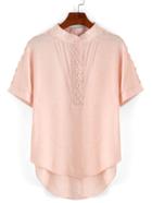 Shein Lace Insert Band Collar High-low Blouse