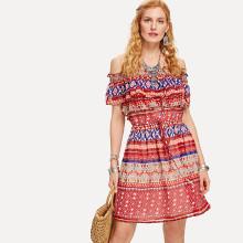 Shein Flounce Layered Neck Geo Print Dress